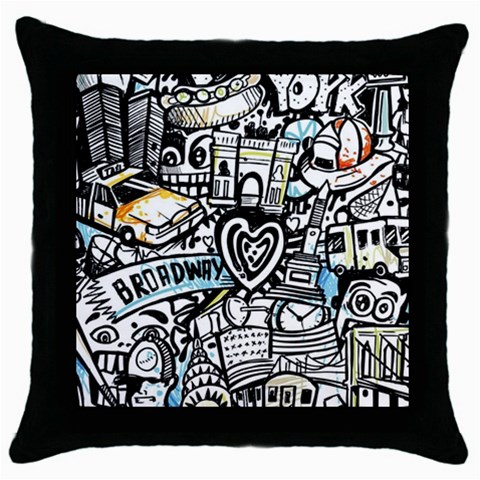 Doodle New York City Nyc Throw Pillow Case (Black) from ArtsNow.com Front