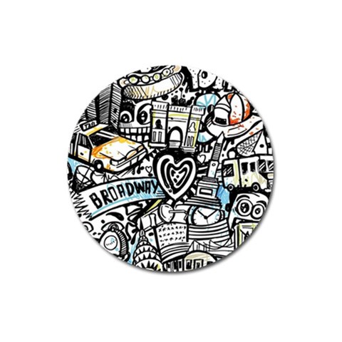 Doodle New York City Nyc Magnet 3  (Round) from ArtsNow.com Front