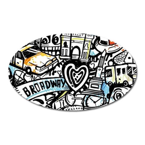 Doodle New York City Nyc Oval Magnet from ArtsNow.com Front