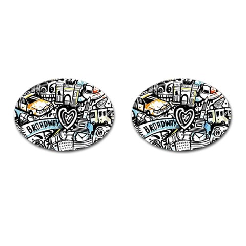 Doodle New York City Nyc Cufflinks (Oval) from ArtsNow.com Front(Pair)