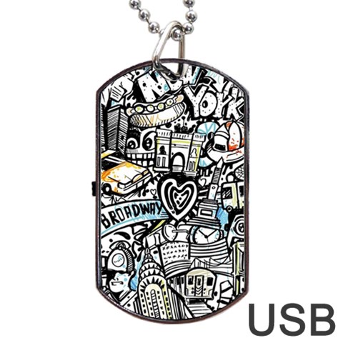 Doodle New York City Nyc Dog Tag USB Flash (Two Sides) from ArtsNow.com Front