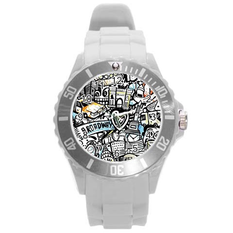 Doodle New York City Nyc Round Plastic Sport Watch (L) from ArtsNow.com Front