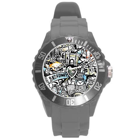 Doodle New York City Nyc Round Plastic Sport Watch (L) from ArtsNow.com Front