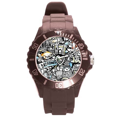 Doodle New York City Nyc Round Plastic Sport Watch (L) from ArtsNow.com Front