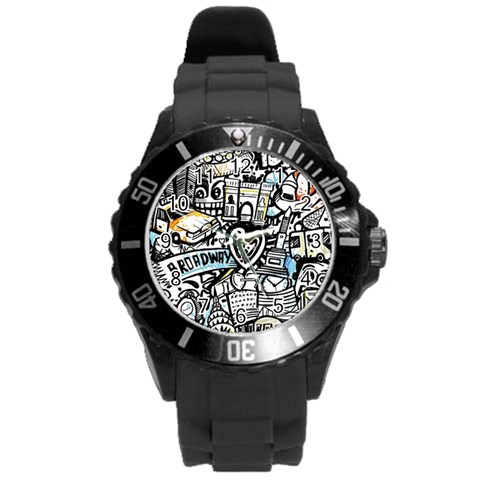 Doodle New York City Nyc Round Plastic Sport Watch (L) from ArtsNow.com Front