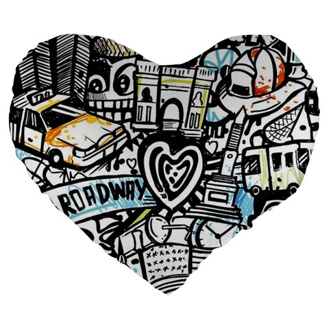 Doodle New York City Nyc Large 19  Premium Heart Shape Cushions from ArtsNow.com Front