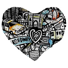 Doodle New York City Nyc Large 19  Premium Heart Shape Cushions from ArtsNow.com Front