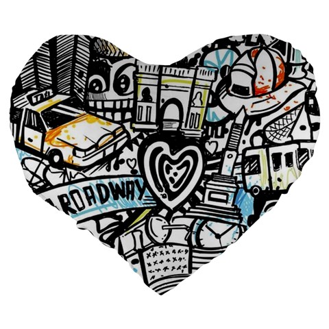 Doodle New York City Nyc Large 19  Premium Heart Shape Cushions from ArtsNow.com Back