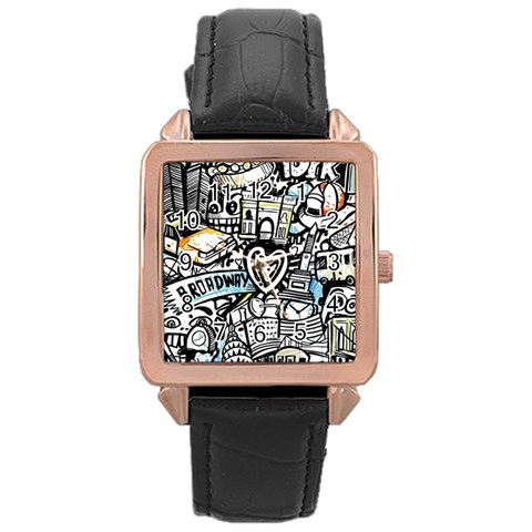 Doodle New York City Nyc Rose Gold Leather Watch  from ArtsNow.com Front