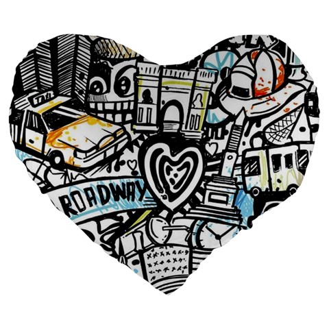 Doodle New York City Nyc Large 19  Premium Flano Heart Shape Cushions from ArtsNow.com Front