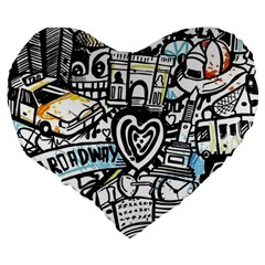 Doodle New York City Nyc Large 19  Premium Flano Heart Shape Cushions from ArtsNow.com Back