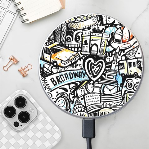 Doodle New York City Nyc Wireless Fast Charger(White) from ArtsNow.com Front