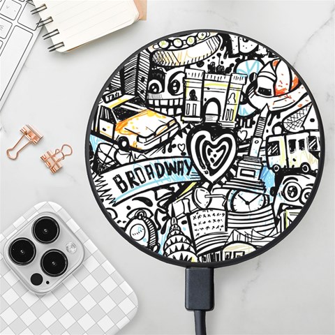 Doodle New York City Nyc Wireless Fast Charger(Black) from ArtsNow.com Front