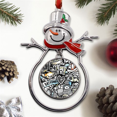 Doodle New York City Nyc Metal Snowman Ornament from ArtsNow.com Front