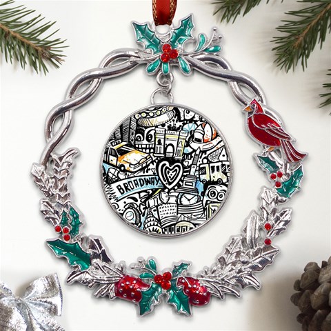 Doodle New York City Nyc Metal X mas Wreath Holly leaf Ornament from ArtsNow.com Front