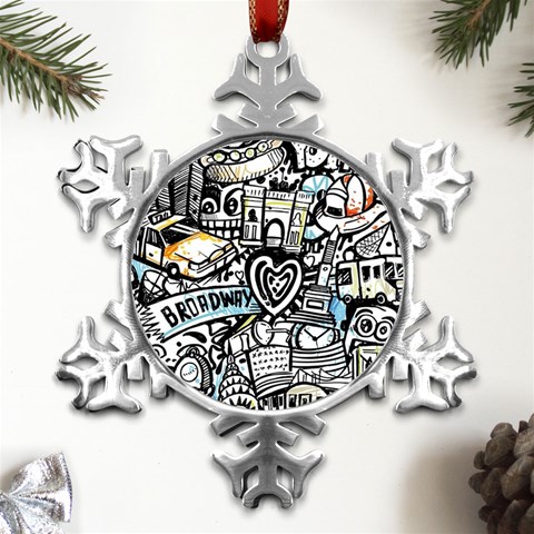 Doodle New York City Nyc Metal Small Snowflake Ornament from ArtsNow.com Front