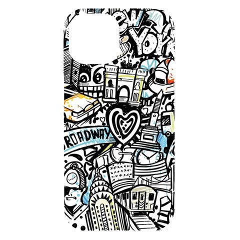 Doodle New York City Nyc iPhone 15 Black UV Print PC Hardshell Case from ArtsNow.com Front