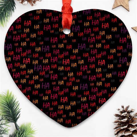 Pattern Ha Ha Ha  Abstract Black Dark Doodle Hahaha Pattern Physco Ornament (Heart) from ArtsNow.com Front