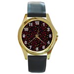 Pattern Ha Ha Ha  Abstract Black Dark Doodle Hahaha Pattern Physco Round Gold Metal Watch