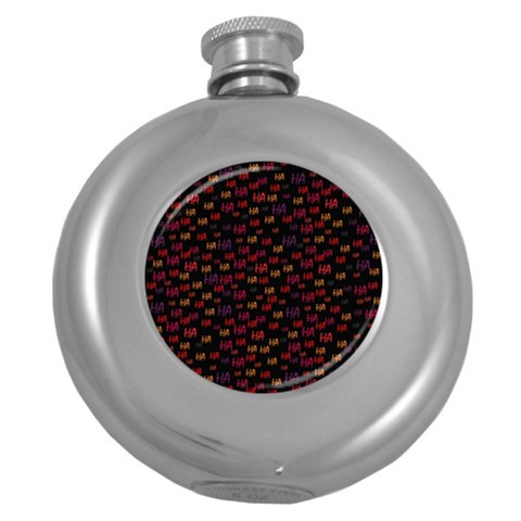 Pattern Ha Ha Ha  Abstract Black Dark Doodle Hahaha Pattern Physco Round Hip Flask (5 oz) from ArtsNow.com Front