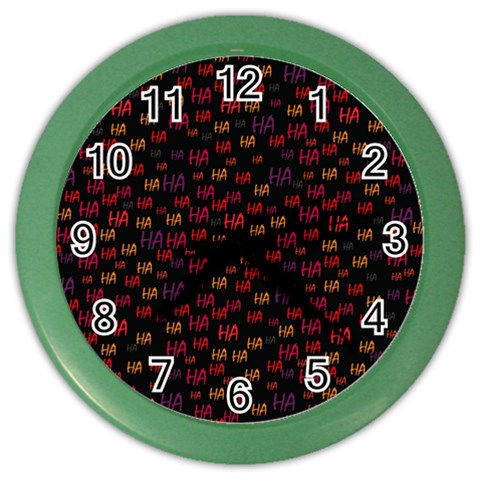 Pattern Ha Ha Ha  Abstract Black Dark Doodle Hahaha Pattern Physco Color Wall Clock from ArtsNow.com Front