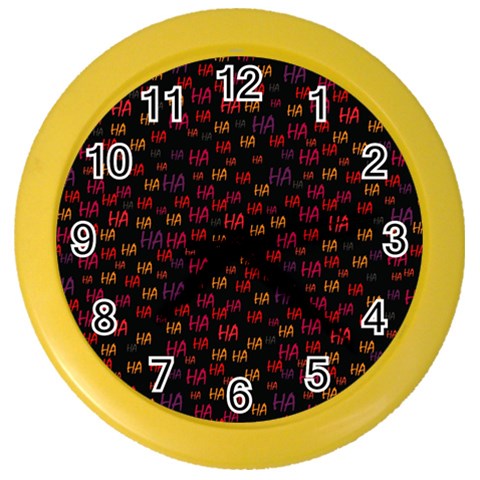 Pattern Ha Ha Ha  Abstract Black Dark Doodle Hahaha Pattern Physco Color Wall Clock from ArtsNow.com Front