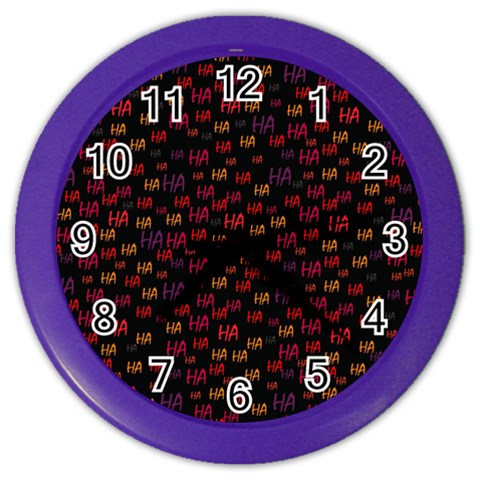 Pattern Ha Ha Ha  Abstract Black Dark Doodle Hahaha Pattern Physco Color Wall Clock from ArtsNow.com Front