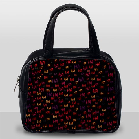 Pattern Ha Ha Ha  Abstract Black Dark Doodle Hahaha Pattern Physco Classic Handbag (One Side) from ArtsNow.com Front