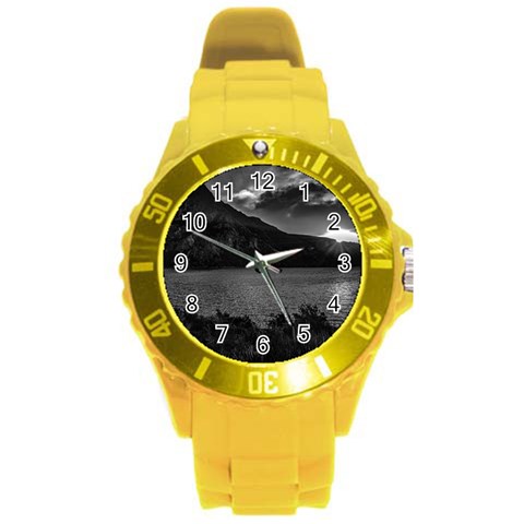 Nahuel huapi lake and andes range mountains landscape, bariloche, argentina Round Plastic Sport Watch (L) from ArtsNow.com Front