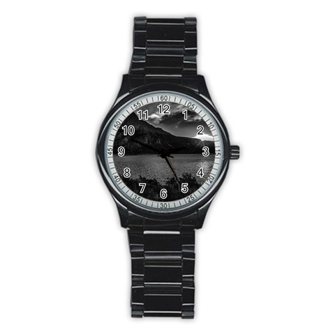 Nahuel huapi lake and andes range mountains landscape, bariloche, argentina Stainless Steel Round Watch from ArtsNow.com Front