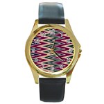 Pattern Zigzag Stripe Design Round Gold Metal Watch