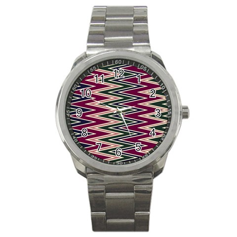 Pattern Zigzag Stripe Design Sport Metal Watch from ArtsNow.com Front