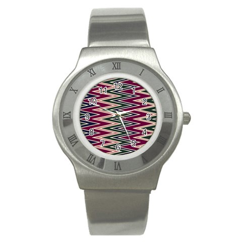 Pattern Zigzag Stripe Design Stainless Steel Watch from ArtsNow.com Front