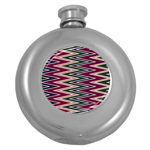 Pattern Zigzag Stripe Design Round Hip Flask (5 oz) from ArtsNow.com Front