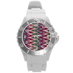 Pattern Zigzag Stripe Design Round Plastic Sport Watch (L)