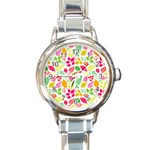 Leaves Pattern Seamless Texture Round Italian Charm Watch