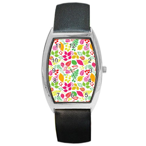 Leaves Pattern Seamless Texture Barrel Style Metal Watch from ArtsNow.com Front