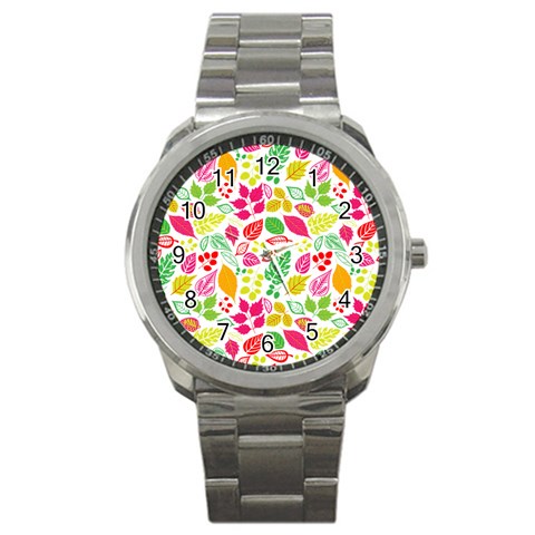 Leaves Pattern Seamless Texture Sport Metal Watch from ArtsNow.com Front