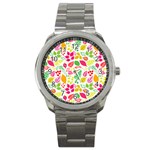 Leaves Pattern Seamless Texture Sport Metal Watch