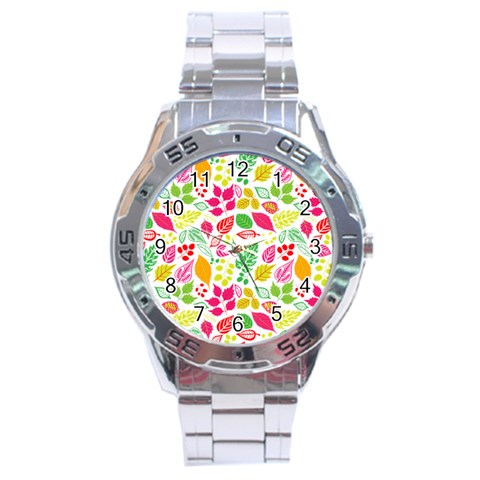 Leaves Pattern Seamless Texture Stainless Steel Analogue Watch from ArtsNow.com Front