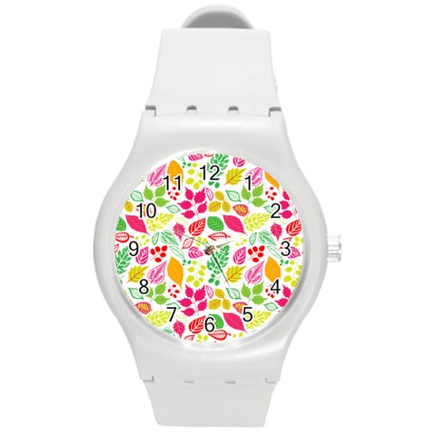 Leaves Pattern Seamless Texture Round Plastic Sport Watch (M) from ArtsNow.com Front