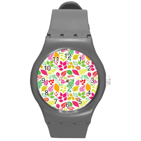 Leaves Pattern Seamless Texture Round Plastic Sport Watch (M) from ArtsNow.com Front