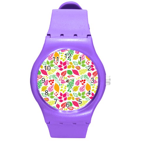 Leaves Pattern Seamless Texture Round Plastic Sport Watch (M) from ArtsNow.com Front