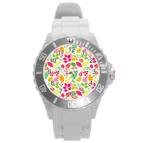 Leaves Pattern Seamless Texture Round Plastic Sport Watch (L) from ArtsNow.com Front