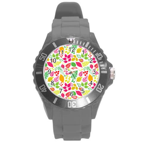 Leaves Pattern Seamless Texture Round Plastic Sport Watch (L) from ArtsNow.com Front