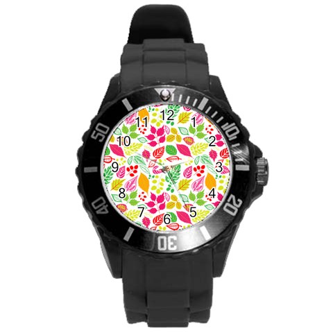 Leaves Pattern Seamless Texture Round Plastic Sport Watch (L) from ArtsNow.com Front