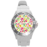 Leaves Pattern Seamless Texture Round Plastic Sport Watch (L)