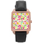 Leaves Pattern Seamless Texture Rose Gold Leather Watch 