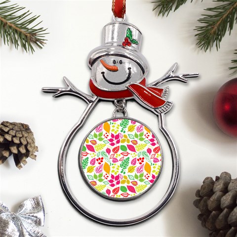 Leaves Pattern Seamless Texture Metal Snowman Ornament from ArtsNow.com Front