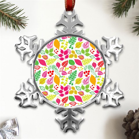 Leaves Pattern Seamless Texture Metal Small Snowflake Ornament from ArtsNow.com Front